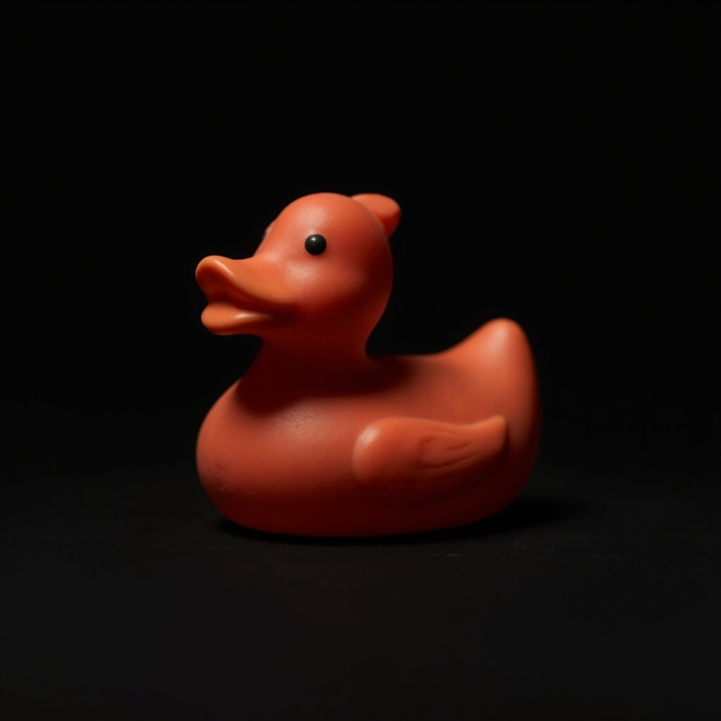 A 4 cm Micro duck in matte black rubber.