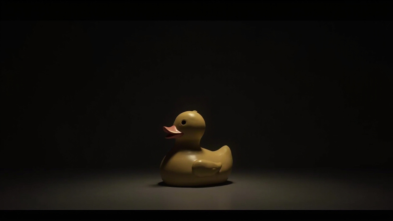 A Quacktory duck resting on a curated surface