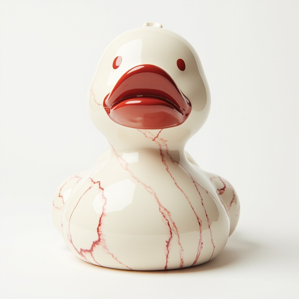 Mega duck, ivory porcelain with crimson veining