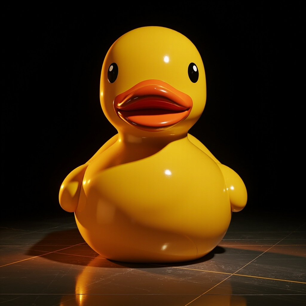 Quacktory Architect 3 m rubber duck installation in a hotel lobby