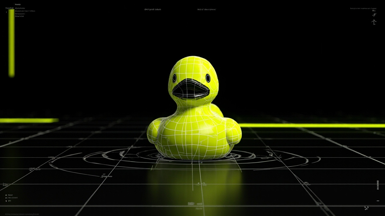 A 3 metre rubber duck installation in a concrete lobby