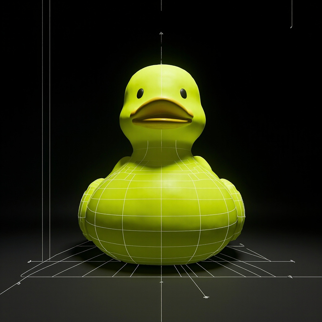 Quacktory Architect duck, 3 metres, installed in a building lobby