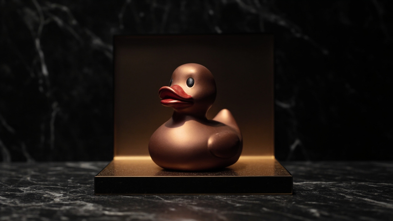 A Quacktory rubber duck staged in a designed interior, single-piece vulcanised rubber
