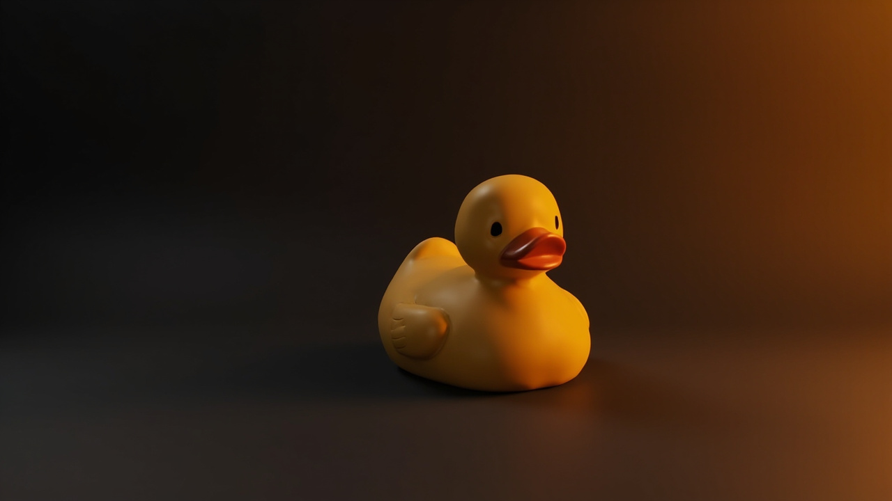 Quacktory Classic duck in focus, soft tone, top-left lighting