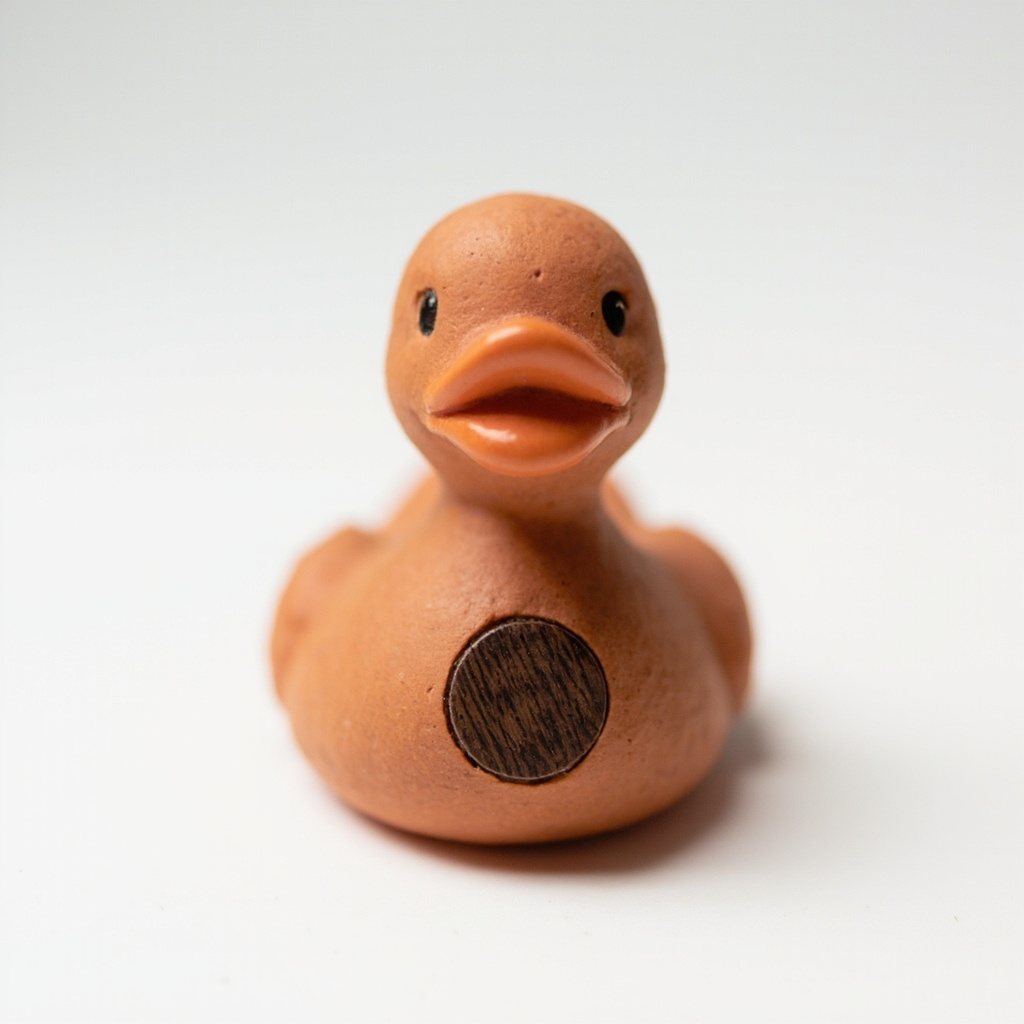 Micro 4cm rubber duck specimen in terracotta clay finish