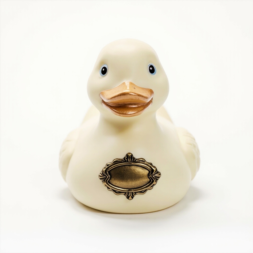 Quacktory Classic, 15 cm duck in aged ivory with brass cartouche