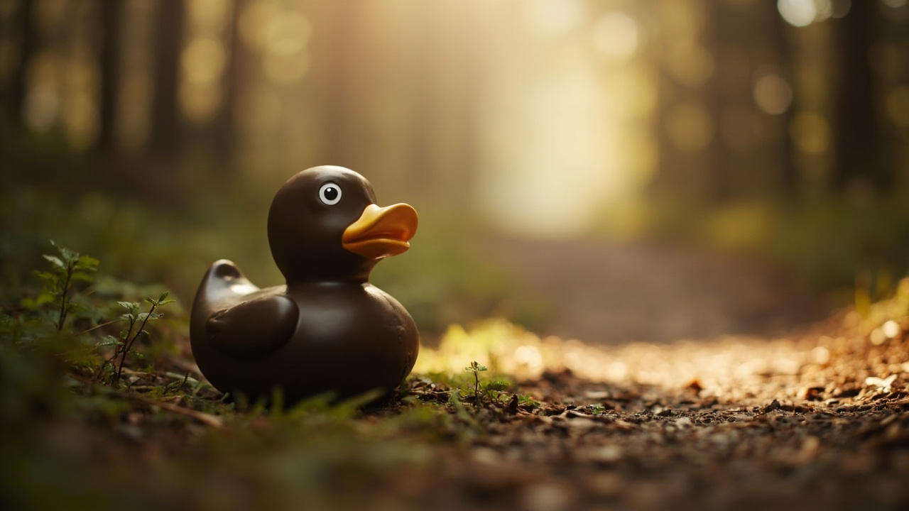 Quacktory duck in interior on warm background